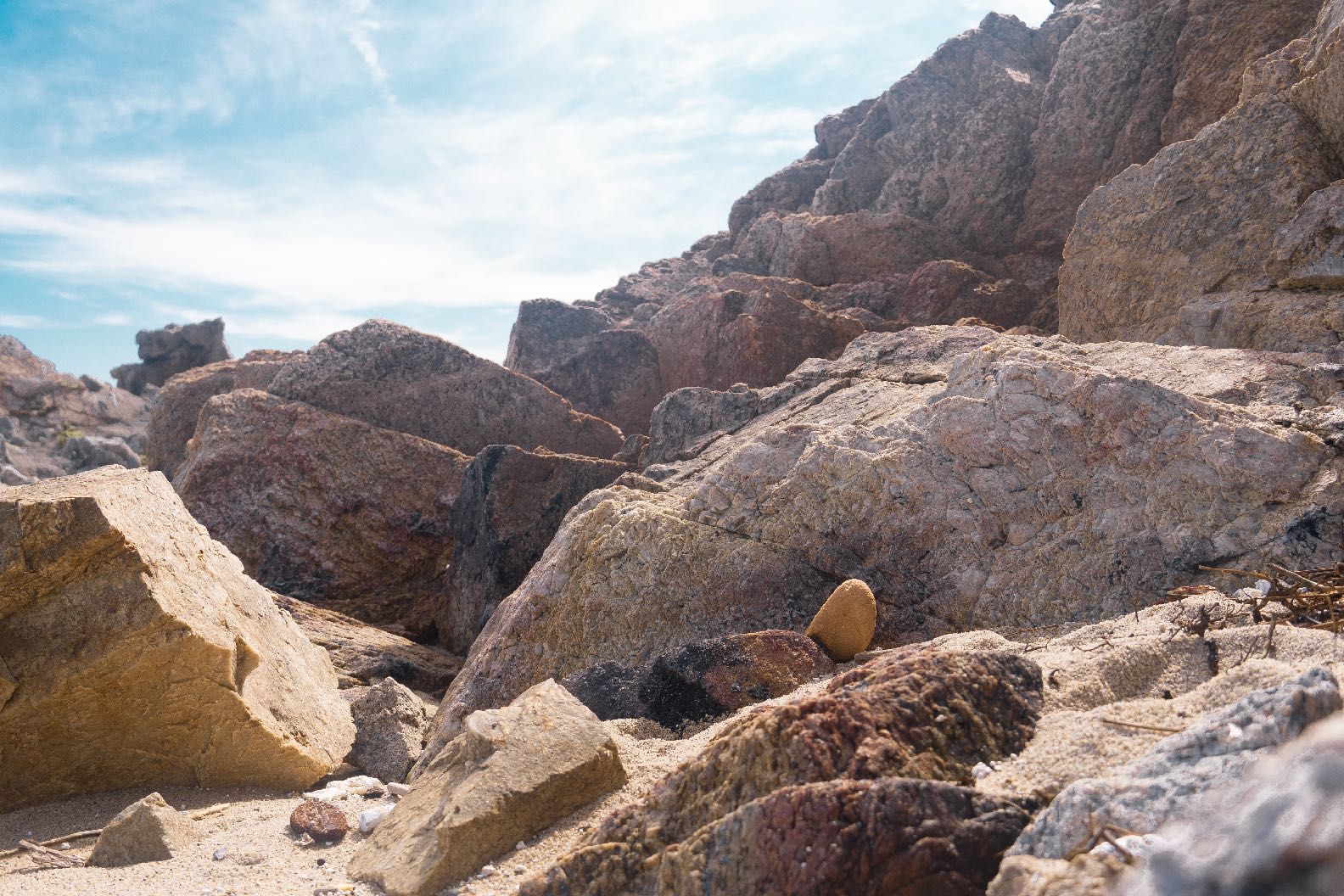 Boulders and weathered debris along a rocky stretch of coastline at Uljin